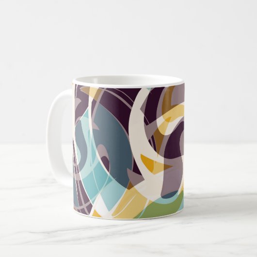 抽象芸術ジオメトリオブジェクトのグラフィティグランジエフェクト コーヒーマグカップ (正面左)