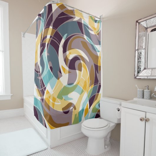 抽象芸術ジオメトリオブジェクトのグラフィティグランジエフェクト シャワーカーテン (インサイチュ)