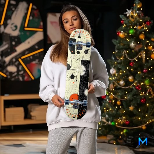 抽象芸術ジオメトリッククリームとオレンジスケートボード スケートボード