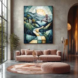 抽象芸術ジオメトリックサンフランシスコのスカイライン、ゴールデン キャンバスプリント