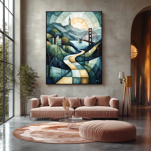 抽象芸術ジオメトリックサンフランシスコのスカイライン、ゴールデン キャンバスプリント