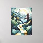 抽象芸術ジオメトリックサンフランシスコのスカイライン、ゴールデン キャンバスプリント (正面)