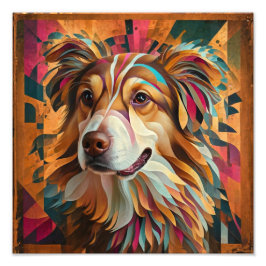 抽象芸術ジオメトリックドッグポートレート – デジタルアート フォトプリント           