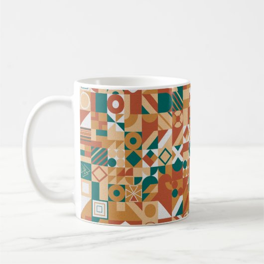 抽象芸術ジオメトリパターン数々の色姿テ コーヒーマグカップ (左)