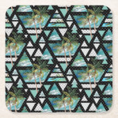 抽象芸術ジオメトリパーム&ウェーブパターン スクエアペーパーコースター (正面)