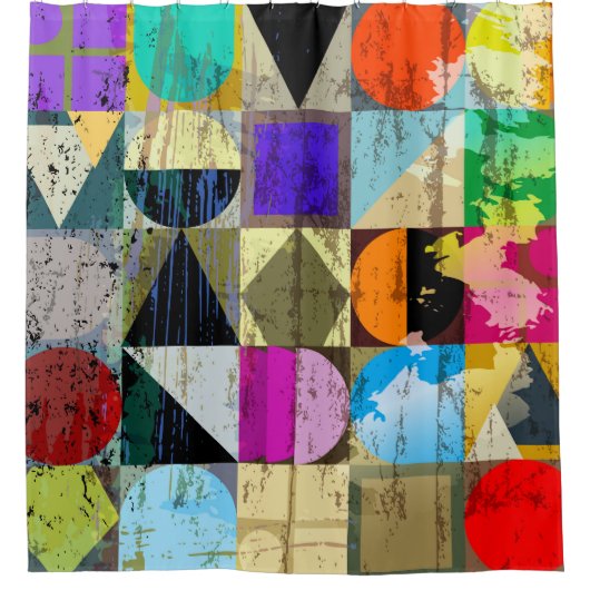 抽象芸術ジオメトリ：ストロークとスプラッシュ シャワーカーテン (正面)