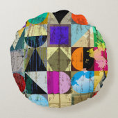 抽象芸術ジオメトリ：ストロークとスプラッシュ ラウンドクッション (裏面)