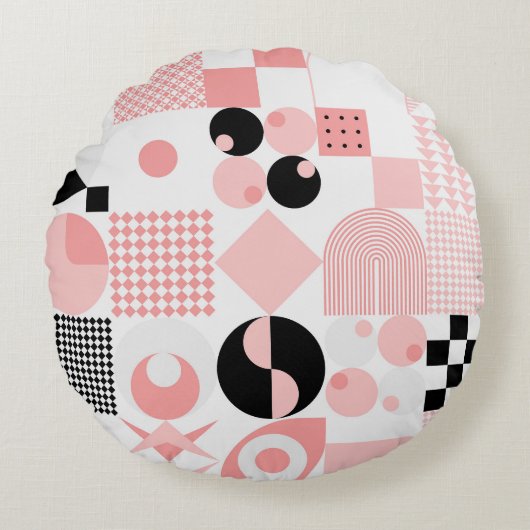 抽象芸術ジオメトリ:明るいヴィンテージシェイプ ラウンドクッション (正面)