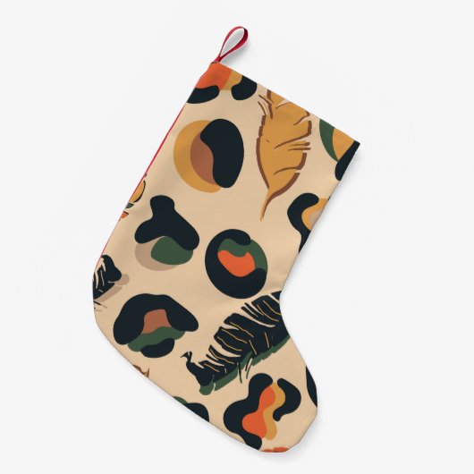 抽象芸術ジャングルの継ぎ目のない模様、野生動物の背景 スモールクリスマスストッキング (正面 (吊り時))