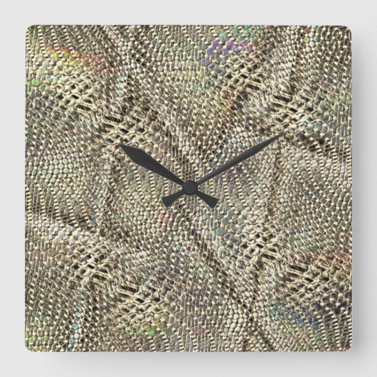 抽象芸術ジュートを少し黄金の金属音投げ スクエア壁時計 (正面)