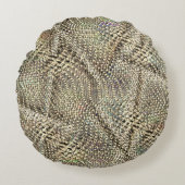 抽象芸術ジュートを少し黄金の金属音投げ ラウンドクッション (正面)