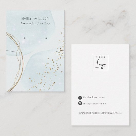 抽象芸術スカイブルー金ゴールドネックレスイヤリングディスプレイ 名刺 (正面/裏面)