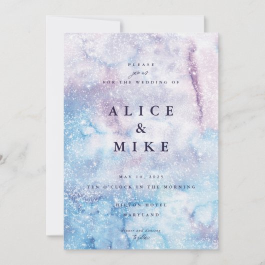 抽象芸術スカイブルー&パープルウォーターカラー銀河系インビ 招待状 (正面)