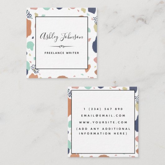 抽象芸術スカラフル絵を描ロースフリーランサー・ライター スクエア名刺 (正面/裏面)