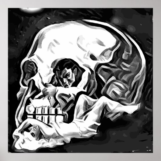 抽象芸術スカル男の女性幻想アート ポスター (正面)