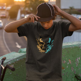 抽象芸術スカル、インクスプラッシュ、サイバーパンクメンズ Tシャツ