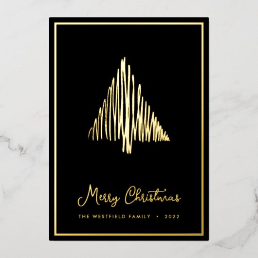 抽象芸術スカンジクリスマスツリーブラック金ゴールド 箔シーズンカード (正面)