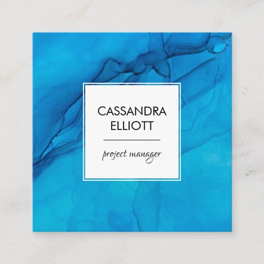抽象芸術スキューバブルーアルコールインクリキッドアート スクエア名刺 (正面)
