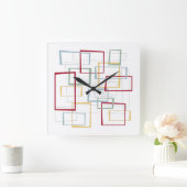 抽象芸術スクエアミッドセンチュリーレッドブルーグリーンイエロー スクエア壁時計 (ホーム)