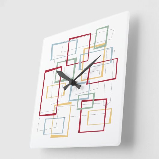 抽象芸術スクエアミッドセンチュリーレッドブルーグリーンイエロー スクエア壁時計 (傾斜)