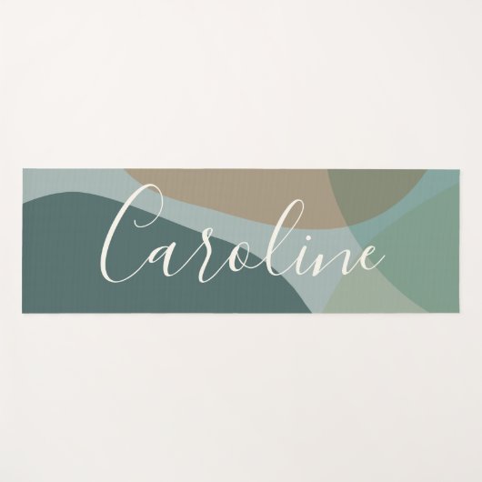 抽象芸術スクリプト名のティール（緑がかった色）パーソナライズされた図形  ヨガマット (正面(横))