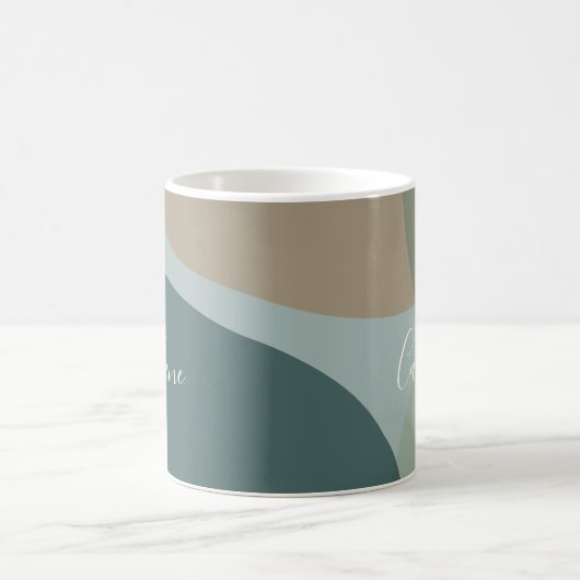 抽象芸術スクリプト名パーソナライズされたのティール(緑がかった色)図形 コーヒーマグカップ (中央)
