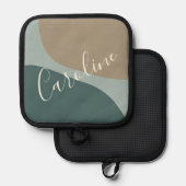 抽象芸術スクリプト名パーソナライズされたのティール（緑がかった色）図形 鍋敷き (正面/裏面)