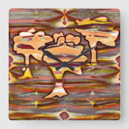 抽象芸術スケッチの木の斑点、色の剥離 スクエア壁時計