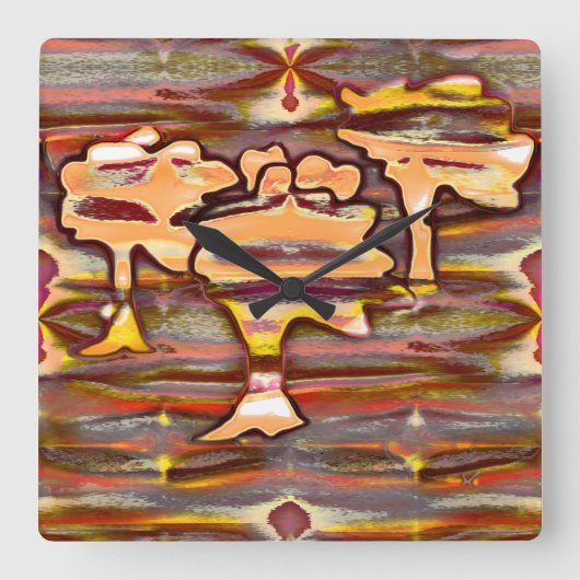 抽象芸術スケッチの木の斑点、色の剥離 スクエア壁時計 (正面)