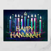 抽象芸術スケッチ（ユダヤ教）メノラーハッピーハヌカーカラフル 箔シーズンカード (正面)