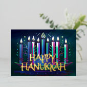 抽象芸術スケッチ（ユダヤ教）メノラーハッピーハヌカーカラフル 箔シーズンカード (立ち正面)