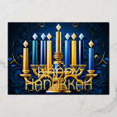 抽象芸術スケッチ（ユダヤ教）メノラーハッピーハヌカー金ゴールドブルー 箔シーズンカード (正面)