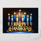 抽象芸術スケッチ（ユダヤ教）メノラーハッピーハヌカー金ゴールドブルー 箔シーズンカード (正面)