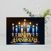 抽象芸術スケッチ（ユダヤ教）メノラーハッピーハヌカー金ゴールドブルー 箔シーズンカード (立ち正面)