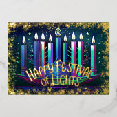 抽象芸術スケッチ（ユダヤ教）メノラーライトブルー 箔シーズンカード (正面)