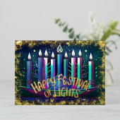 抽象芸術スケッチ（ユダヤ教）メノラーライトブルー 箔シーズンカード (立ち正面)