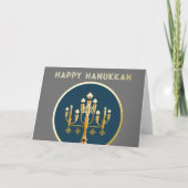 抽象芸術スケッチ(ユダヤ教)メノラー金ゴールド青モダン シーズンカード (正面)