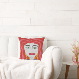抽象芸術スケッチ：赤毛少女の顔 クッション