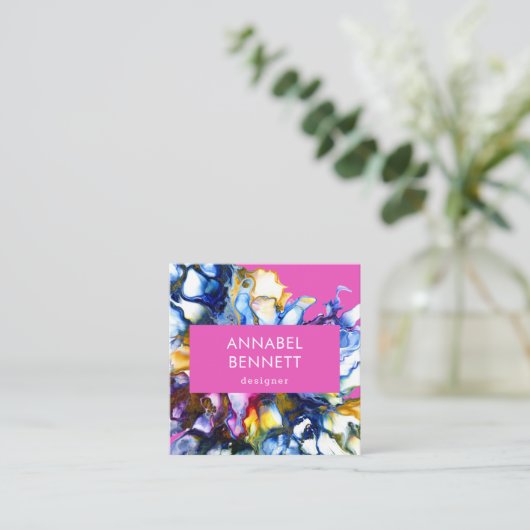 抽象芸術スタイリッシュカラフル スクエア名刺 (スタンド正面)