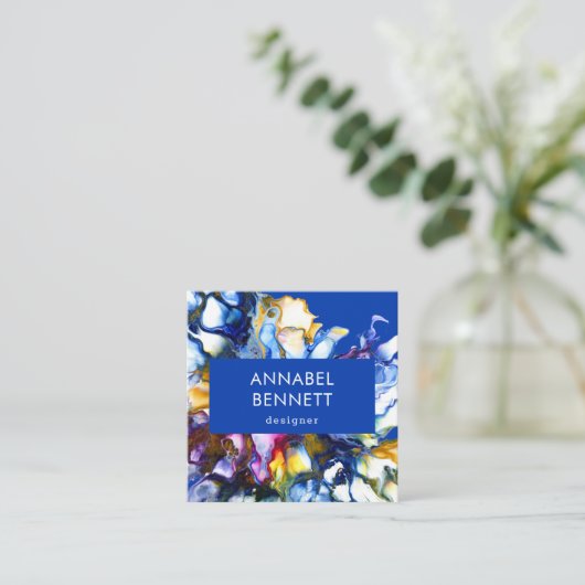 抽象芸術スタイリッシュカラフル スクエア名刺 (スタンド正面)