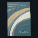 抽象芸術スタイリッシュマーブルアートティール(緑がかった色)パーソナライズされた キッチンタオル<br><div class="desc">抽象芸術ユニーク大理石ファインアート、青と緑のキッチンタパーソナライズされたオル</div>