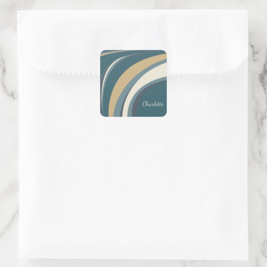 抽象芸術スタイリッシュマーブルアートティール（緑がかった色）パーソナライズされた スクエアシール (バッグ)