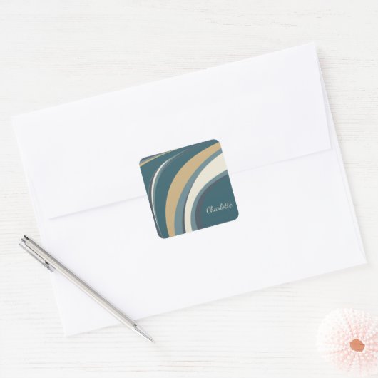 抽象芸術スタイリッシュマーブルアートティール（緑がかった色）パーソナライズされた スクエアシール (封筒)