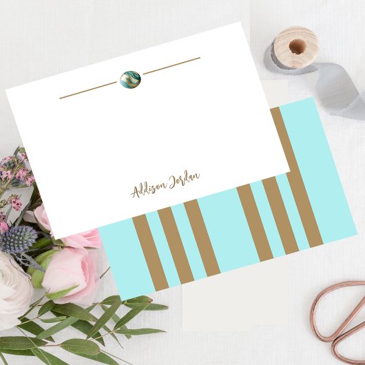 抽象芸術スタイリッシュ金ゴールドとティール(緑がかった色)オルブ ノートカード