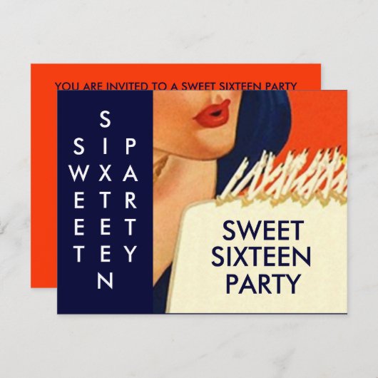 抽象芸術スタイリッシュSWEET SIXTEEN16パーティの招待状 招待状 (正面/裏面)