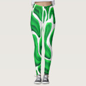 抽象芸術スタイルとデジタルアートを組み合わせたグリーン レギンス (正面)