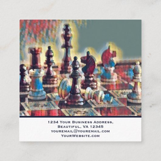 抽象芸術スタイルのチェス駒コーチクラブ スクエア名刺 (裏面)