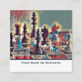 抽象芸術スタイルのチェス駒コーチクラブ スクエア名刺 (正面)