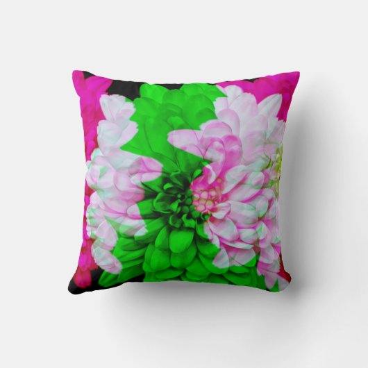 抽象芸術スタイルフラワーアートピンクグリーン枕 クッション (裏面)