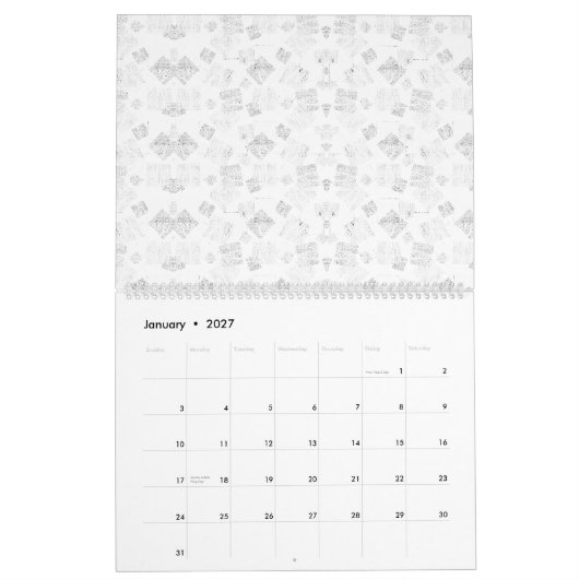 抽象芸術スタイル化された図形の繰り返しパターン(l) カレンダー (1月 2027)